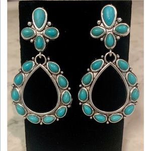 Burnished Silvertone Turquoise Earrings